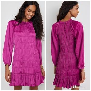 Anthropologie Maeve Tasha Smoked Mock Neck Fuchsia Mini Dress Size L